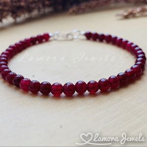 Red Garnet Gemstone Sterling Silver Bracelet